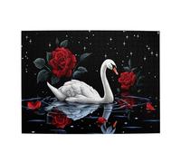 Liorosa 500 pezzi di puzzle in legno per adulti cigno mistico con rose in fiore, acqua a specchio e cielo stellato, adatto per ricreazione familiare e decorazione da parete, brainstorming per