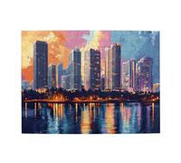 Liorosa 500 pezzi di puzzle in legno per adulti con tramonto urbano panorama, cielo rosso chiaro e viola sopra lo skyline con riflessi d'acqua perfetti, relax profondo per te stesso, regalo adatto per