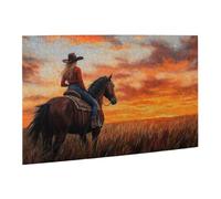 Liorosa 500 pezzi di puzzle in legno per adulti Golden Hour equestre, donna a cavallo che guarda il tramonto occidentale, ogni pezzo è unico, divertiti a risolvere puzzle con la famiglia e gli amici