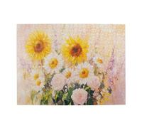 Liorosa 500 pezzi di puzzle in legno per adulti illuminato dal sole, girasoli vivaci e rose delicate in oro bagliore orario, adatto per ricreazione familiare e decorazione da parete, impegnativo