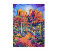 Liorosa 500 pezzi di puzzle in legno per adulti scolpito deserto - Formazioni rocciose strutturate con ombre al tramonto tra cactus barili, ogni pezzo è unico, colori incredibilmente vivaci, per gli