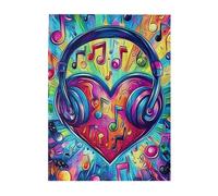 Liorosa 500 pezzi puzzle vibrante arcobaleno musica cuore, cuffie ornato con note colorate, puzzle artistico in legno di alta qualità per la visualizzazione, ogni pezzo è unico, regalo per amici e