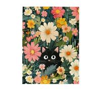 Liorosa 500 pezzi puzzle vibranti campo di fiori con curioso gatto nero, squisito puzzle artistico in legno, regalo di fascino per gli amanti del puzzle, pezzi si adattano perfettamente insieme