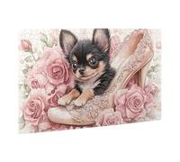 Liorosa 500 pezzi puzzle vivaci cuccioli e petali, simpatico cane immerso nel tacco tagliato in pizzo tra rose, arte in legno di alta qualità, rilassamento profondo per te, goditi il processo di