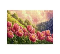 Liorosa 500 pezzi vibranti puzzle tulipani baciati dalla pioggia, fiori vivaci con gocce d'acqua di cristallo nella doccia primaverile, ogni pezzo è unico, profondo relax per te, splendida opera
