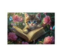 Liorosa Adorabile gatto che legge nel paradiso dei fiori puzzle per adulti 1000 pezzi, fiori vivaci e farfalle volanti, hobby e sfide esplorative, attività divertenti per le vacanze con la famiglia