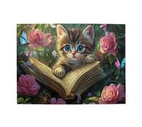 Liorosa Adorabile gatto che legge nel paradiso dei fiori puzzle per adulti 500 pezzi, fiori vivaci e farfalle volanti, hobby e sfide esplorative, attività divertenti per le vacanze con la famiglia