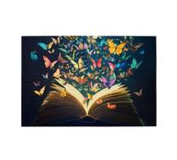 Liorosa Ali letterarie 1000 pezzi di puzzle in legno per adulti, libro aperto con sciame di farfalle arcobaleno in bagliore mistico, ogni pezzo è unico, attività divertenti per le vacanze con la