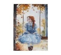 Liorosa Autunno Reverie puzzle per adulti 500 pezzi, ragazza dai capelli rossi in abito di pizzo oscillante sotto le foglie, arte nostalgica in legno di alta qualità, montaggio pratico della tua