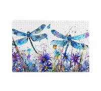 Liorosa Bellissimi puzzle ad acquerello libellule e fiori 1000 pezzi, scena serena del giardino, regalo di fascino per gli appassionati della natura, adatto per la ricreazione in famiglia e la