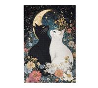 Liorosa Black & White Cats Under Starry Sky Jigsaw Puzzle 1000 pezzi, sfidante Fantasy Art puzzle in legno, sfida cerebrale, rilassamento profondo per te stesso, regalo per gli amici