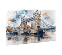 Liorosa British Landmark 500 pezzi di puzzle in legno per adulti, dipinto a mano Tower Bridge acquerello, regalo per gli appassionati di paesaggi, adatto per serate di gioco, completo di famiglia e