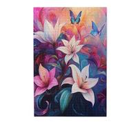 Liorosa Butterfly Paradise 1000 pezzi di puzzle in legno per adulti, vibrante tra gigli profumati nel paese delle meraviglie dell'acquerello, puzzle unico della natura, ogni pezzo è unico, dimentica i