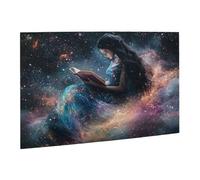 Liorosa Celestial Reader 500 pezzi di puzzle in legno per adulti, donna in abito stellato immersa nel libro cosmico sotto la nebulosa, puzzle di arte fantasy in legno premium, goditi il processo di