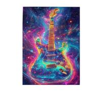 Liorosa Chitarra cosmica 500 pezzi di puzzle in legno per adulti, corde polvere di stelle e arte rupestre galattica, vibrante e unica, brainstorming per alleviare lo stress, sfida per te stesso, per
