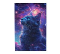 Liorosa Cieli stellati e gatti, 1000 pezzi di puzzle in legno per adulti, animali carini e divertenti in contemplazione, colori vivaci, adatto per serate di gioco, esercizio pratico e pensiero