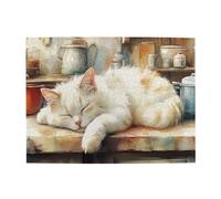 Liorosa Cozy Kitchen Companion, puzzle in legno da 500 pezzi, gatto bianco addormentato tra barattoli in ceramica vintage, design vivace, piacere sia per corpo che per mente, regali per amici e