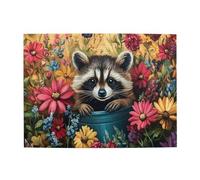 Liorosa Curious Raccoon In Bloom, puzzle da 500 pezzi per adulti, animale giocoso che sbircia dal barile nel giardino dei fiori arcobaleno, allevia lo stress, regalo per amici e familiari