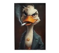 Liorosa Dapper Duck Puzzle per adulti 1000 pezzi, sigaro fumante con monocle d'oro in veste, ritratto nero in legno di alta qualità, animale d'arte moderna, adatto per il tempo libero e