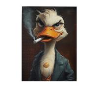 Liorosa Dapper Duck Puzzle per adulti 500 pezzi, sigaro fumante con monocle d'oro in veste, ritratto nero in legno di alta qualità, animale arte moderna, adatto per il tempo libero e l'intrattenimento