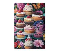 Liorosa Dessert Wonderland 1000 pezzi di puzzle in legno per adulti, cupcake giocosi e farfalle in fiore, squisito puzzle in legno da esporre, splendida opera d'arte, piacere sia corpo che mente