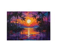 Liorosa Drammatico tramonto tropicale da 1000 pezzi puzzle per adulti, sole dorato tra palme sopra l'acqua increspata, pezzi si adattano perfettamente, adatto per serate di gioco di festa