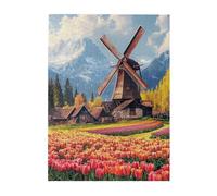 Liorosa Dutch Dream, puzzle in legno per adulti, con mulino a vento tra tulipani arcobaleno, puzzle in legno con paesaggi di campagna, completo di famiglia e amici, esercitare abilità pratiche e