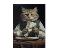 Liorosa Etiquette Cat 500 pezzi di puzzle in legno per adulti, gatto con posate in argento, sfidare natura morta arte puzzle, sfida a te stesso, goditi il processo di risoluzione dei puzzle