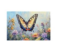 Liorosa Farfalla circondata da fiori di colori 1000 pezzi di puzzle in legno per adulti, puzzle in legno naturale ad alto contrasto, arte ad acquerello, montaggio pratico della tua decorazione