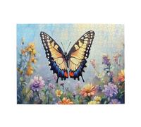Liorosa Farfalla circondata da fiori di colori 500 pezzi di puzzle in legno per adulti, puzzle in legno naturale ad alto contrasto, arte ad acquerello, montaggio pratico della tua decorazione