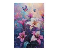 Liorosa Farfalla Fiore Puzzle da 1000 pezzi per adulti, petali con farfalla arcobaleno alata in nebbia pastello, fantasia giardino in legno, ogni pezzo è unico, divertiti a risolvere puzzle con la tua