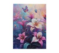 Liorosa Farfalla Fiore Puzzle da 500 pezzi per adulti, petali con farfalla arcobaleno alata in nebbia pastello, fantasia giardino in legno, ogni pezzo è unico, divertiti a risolvere puzzle con la tua