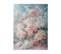 Liorosa Floral Reverie, puzzle in legno per adulti, peonie pastello in vaso di vetro su seta rosa con sfondo blu, completo di famiglia e amici, dimentica i problemi della vita