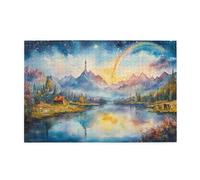 Liorosa Forests Scenery - Puzzle da 1000 pezzi per adulti, lago calmo e arcobaleno montagna innevata, pezzi si adattano perfettamente, ideale per relax e divertimento in famiglia