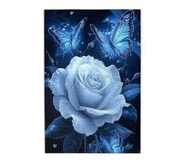 Liorosa Frost Bloom Puzzle per adulti 1000 pezzi, rosa blu con gocce di rugiada e farfalle con ali di pizzo, puzzle di paesaggio sognante in legno, rilassamento profondo per te stesso, per gli amanti