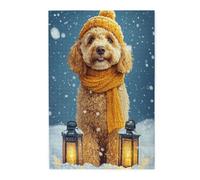 Liorosa Frosty Fashions - Puzzle da 1000 pezzi per adulti, cucciolo con accessori a maglia sotto nevicata stellata, sfidante ritratto di animali. Sfida cerebrale, per gli amanti dei cani