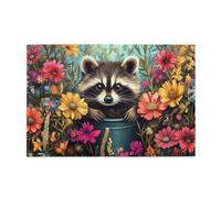 Liorosa Garden Bandit - Puzzle da 1000 pezzi per adulti, adorabile procione che esplora petali colorati nel prato illuminato dal sole, puzzle in legno sfidante della natura, attività creativa hobby