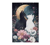 Liorosa Gatti che osservano le stelle nel paese delle meraviglie floreale puzzle per adulti 1000 pezzi, meravigliosa immaginazione, brainstorming per alleviare lo stress, opere d'arte mozzafiato