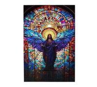 Liorosa Gesù in vetro colorato, 1000 pezzi di puzzle in legno per adulti, vivace decorazione da finestra della chiesa per fede e decorazione da parete, estetica classica vintage, completo di famiglia