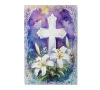 Liorosa Gigli della valle puzzle per adulti 1000 pezzi, croce nel prato illuminato dalla luna, puzzle unico ispirato alla fede, design vivace e unico, pezzi si adattano perfettamente insieme