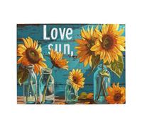 Liorosa Girasoli in vasi di vetro puzzle per adulti 500 pezzi, fiori gialli vivaci su sfondo di legno blu, slogan Love Sun, per gli amanti dei fiori, goditi il processo di risoluzione del puzzle