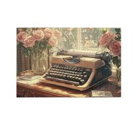 Liorosa Golden Hour Natura morta puzzle da 1000 pezzi per adulti, macchina da scrivere invecchiata e vaso di rose con morbidi raggi di sole, estetica classica vintage, adatto per ricreazione familiare