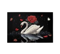 Liorosa Grazioso cigno bianco tra rose rosse puzzle 1000 pezzi, riflessi stellari sull'acqua, divertente puzzle antistress, design vivace e unico, esercitare abilità pratiche e pensare