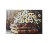 Liorosa Libri antichi con margherite bianche 1000 pezzi di puzzle in legno per adulti, puzzle accogliente atmosfera biblioteca per gli amanti dei libri, montaggio pratico della tua decorazione