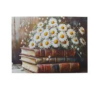 Liorosa Libri antichi con margherite bianche 500 pezzi di puzzle in legno per adulti, accogliente biblioteca atmosfera puzzle per gli amanti dei libri, montaggio pratico della tua decorazione