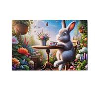 Liorosa mattina caffè coniglio 1000 pezzi di puzzle in legno per adulti, divertente vitalità vita giardino, meravigliosa immaginazione, piacere sia corpo che mente, esercizio abilità pratiche e