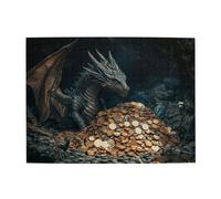 Liorosa Mitico drago guardiano 500 pezzi vibrante puzzle, feroce drago nero che protegge antiche monete d'oro nella caverna, meravigliosa immaginazione, dimentica i problemi della vita, regalo per un