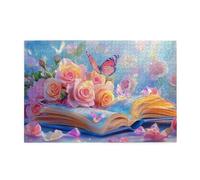 Liorosa Momento di lettura delle fiabe 1000 pezzi di puzzle in legno per adulti, bellissimo puzzle in legno con decorazioni floreali e farfalle, estetica dai colori morbidi, vibrante e unico, regalo