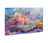 Liorosa Momento di lettura delle fiabe 500 pezzi di puzzle in legno per adulti, bellissimo puzzle in legno con decorazioni floreali e farfalle, estetica dai colori tenui, vibrante e unico, regalo per