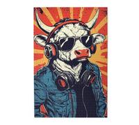 Liorosa Moosic To My Ears, puzzle per adulti, 1000 pezzi, bestiame alla moda con sfumature retrò e cuffie, impegnativo esercizio cerebrale, rilassati e goditi il divertimento di risolvere i puzzle